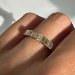 Golden Emerald Cut White Sapphire Stackable Eternity Wedding Band Ring For Women