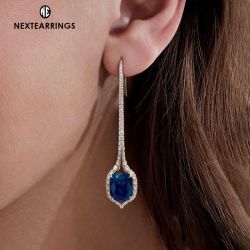 Halo Cushion Sapphire Drop Earrings