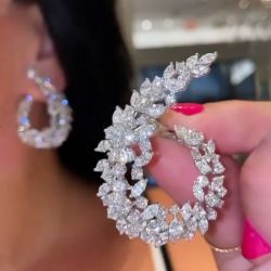 Leaf Design Marquise & Round Cut Circle Earrings