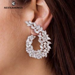 Leaf Design Marquise & Round Cut Circle Earrings