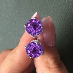 Round Cut Amethyst Stud Earrings