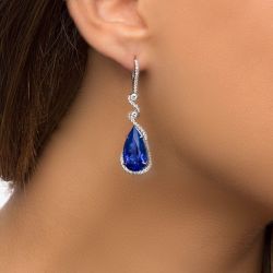 Spiral Design Bule Sapphire Pear Cut Drop Earrings