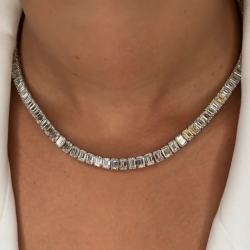 Emerald Cut Created White Sapphire Tennis Necklace
