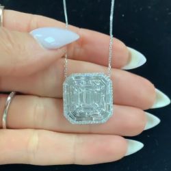 Halo Baguette Cut Created White Sapphire Necklace