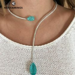 Blue Sapphire Pear Cut Drop Design Open Necklace