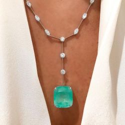 Cushion Cut Emerald Sapphire Pendant Necklace For Women