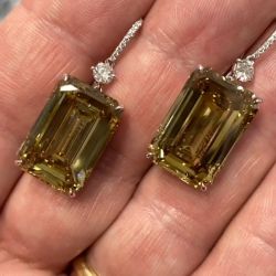 Olive Sapphire Emerald Cut Drop Earrings
