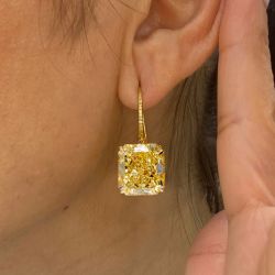 Golden Radiant Cut Yellow Sapphire Hoop Earrings