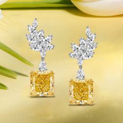 Fancy Yellow Radiant & Pear & Marquise Cut Drop Earrings