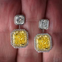Halo Radiant Cut Yellow Sapphire Drop Earrings