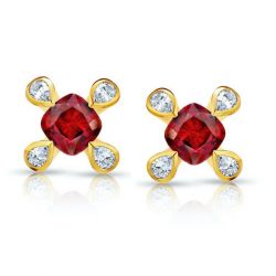 Golden Cushion Cut Ruby Stud Earrings