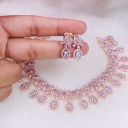 Rose Gold Oval & Marquise Cut Necklace & Earrings Jewelry Set