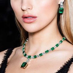 Emerald Earrings & Tennis Necklace Jewelry Set 