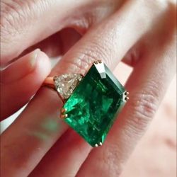 Golden Three Stone Double Prong Engagement Ring 