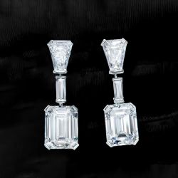 Emerald & Baguette Created Sapphire Drop Earrings
