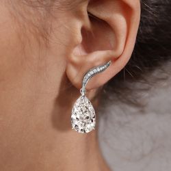 Pear Cut Created Sapphire Drop Earrings