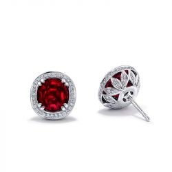 Ruby Double Prong Cushion Cut Stud Earrings