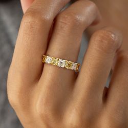 Yellow & White Asscher Cut Eternity Wedding Band