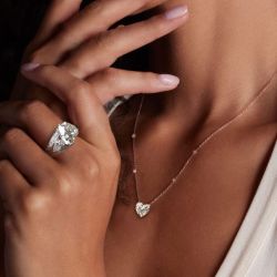 Double Prong Heart Cut Pendant Necklace & Engagement Ring Set
