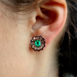 Flower Design Emerald & Pear Cut Stud Earrings