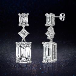 Emerald & Asscher & Round Cut Drop Earrings