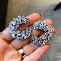 Wreath Design Marquise Cut Created Sapphire Stud Earrings