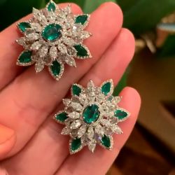 Halo Emerald & White Created Sapphire Stud Earrings