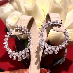  Circle Pear Cut Created Sapphire Silver Earrings