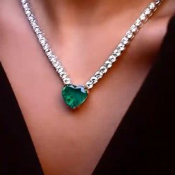 Heart Cut Created Emerald Sapphire Necklace