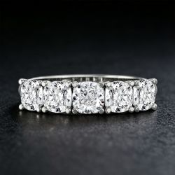 Half Eternity Cushion Cut White Sapphire Wedding Band Ring