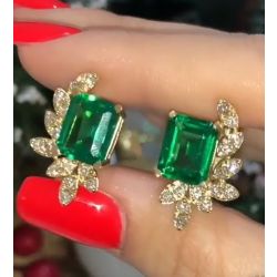 Golden Created Emerald Sapphire Stud Earrings