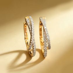 Cross Design Golden Round Cut Hoop Earrings