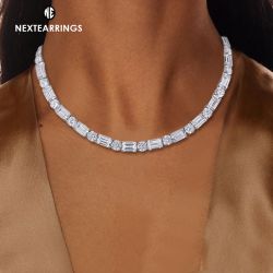 Emerald & Round Cut Tennis Necklace