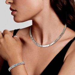 Emerald Cut Tennis Bracelet & Necklace Jewelry Set