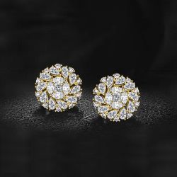 Golden Created White Sapphire Halo Round Cut Stud Earrings