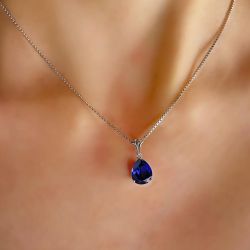 Solitaire Created Blue Sapphire Pendant Necklace
