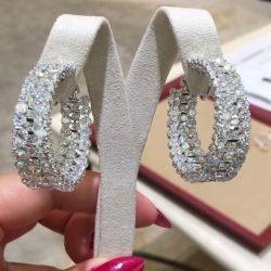 Gorgeous Pear & Round Cut White Sapphire Hoop Earrings