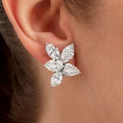 Flower Design Marquise & Pear Cut Stud Earrings