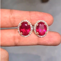 Halo Created Ruby Sapphire Stud Earrings