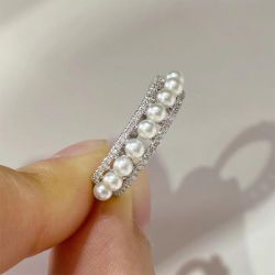 Pearl & Created White Sapphire Wedding Band