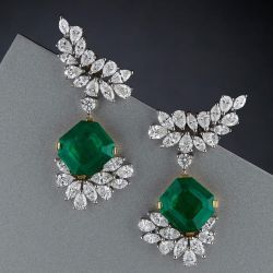 Emerald & White Created Sapphire Drop Earrings 