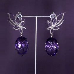 Oval Cut Created Amethyst Sapphire Drop Earrings