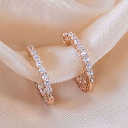 Rose Gold Round Cut Classic Hoop Earrings