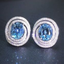 Spiral Oval Cut Aquamarine Stud Earrings