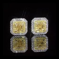 Halo Asscher Cut Created Yellow Sapphire Stud Earrings