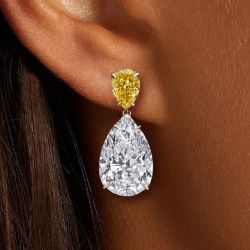 Pear Cut Created Yellow & White Sapphire Drop Earrings
