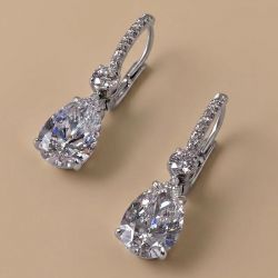 Classic Pear Cut White Sapphire Silver Drop Earrings