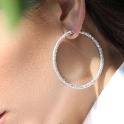 Pave Setting Created White Sapphire Eternity Hoop Earrings