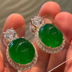 Double Halo Emerald Bead Drop Earrings