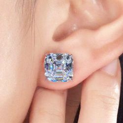 Classic Asscher Cut Created White Sapphire Silver Stud Earrings